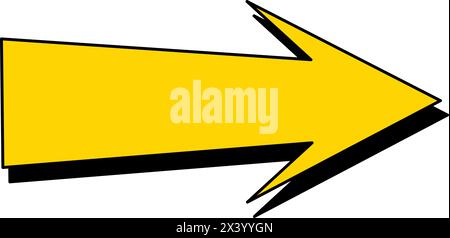 freccia del cartone animato gialla disegnata a mano, isolata Illustrazione Vettoriale