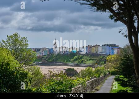 Tenby, visto dal Croft, Tenby, Pembrokeshire, Galles Foto Stock