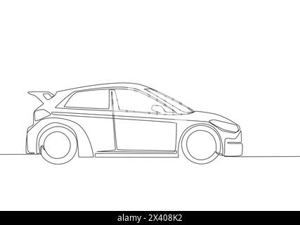 Un disegno di una piccola e moderna berlina. Concetto di trasporto urbano su veicolo. Design a linea singola continua Illustrazione Vettoriale