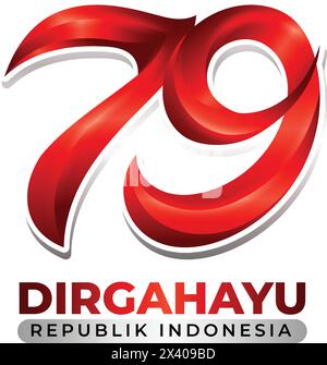 design del numero vettoriale del giorno di indipendenza 79esimo indonesia con colore rosso Illustrazione Vettoriale