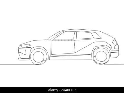 Disegno continuo di un suv robusto. Concetto di trasporto urbano su veicolo. Design con un unico disegno a linea continua Illustrazione Vettoriale
