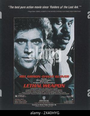 Poster del film originale di arma letale del 1987, regista: Richard Donner. Con Mel Gibson e Danny Glover Foto Stock