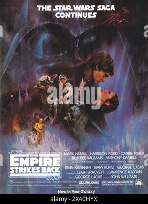 1980 The Empire Strikes Back poster originale del film, diretto da Irvin Kershner - 'The Star Wars Saga Continues' Foto Stock