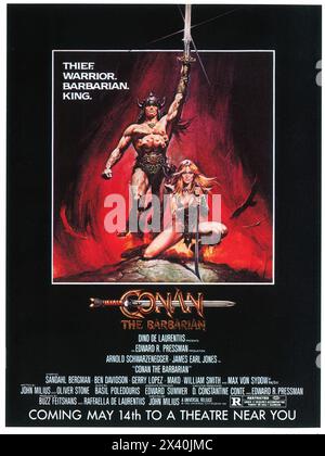 1982 Conan il poster del film barbaro - con Arnold Schwarzenegger Foto Stock