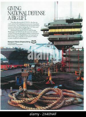 1988 la Newport News Shipbuilding Tenneco ad - portaerei Theodore Roosevelt CVN71 Foto Stock