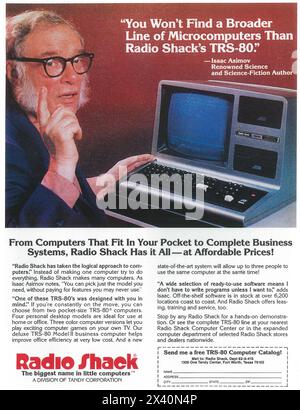 1982 radio Shack Microcomputers ad - Tandy Corporation's TRS-80 Model III, con Isaac Asimov Foto Stock