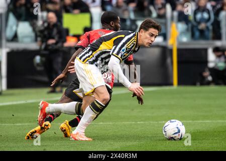 Torino, Italia. 27 aprile 2024. Campionato Italiano di calcio di serie A. Juventus FC vs AC Milan. Kenan Yildiz, Juventus. Foto Stock