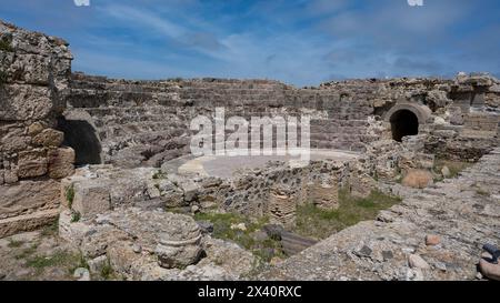 Rovine archeologiche di Nora. Nora è un'antica città pre-romana e romana su una penisola vicino a Pola; Pula, Cagliari, Italia Foto Stock