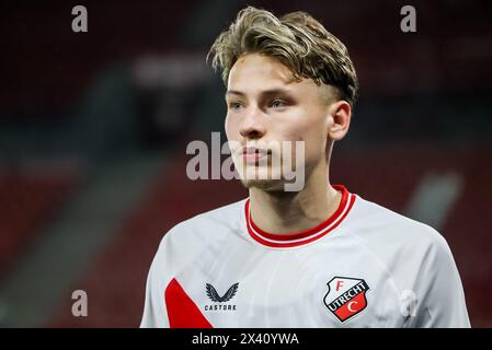 Utrecht, Paesi Bassi. 29 aprile 2024. UTRECHT, 29-04-2024, stadio Galgenwaard, Keuken Kampioen Divisie, calcio olandese, stagione 2023/2024, durante la partita Jong Utrecht - ADO, Jong FC Utrecht giocatore Jesse van de Haar credito: Pro Shots/Alamy Live News Foto Stock