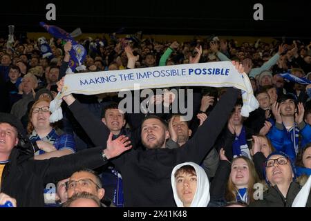 Preston, Regno Unito. 29 aprile 2024. I tifosi del Leicester City tifanno il tifo per la loro parte durante la partita del Campionato Sky Bet Preston North End vs Leicester City a Deepdale, Preston, Regno Unito, 29 aprile 2024 (foto di Steve Flynn/News Images) a Preston, Regno Unito, il 4/29/2024. (Foto di Steve Flynn/News Images/Sipa USA) credito: SIPA USA/Alamy Live News Foto Stock