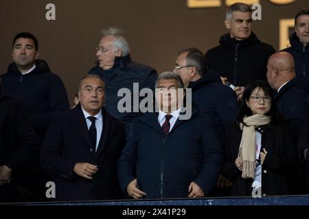 Barcellona, Spagna. 29 aprile 2024. BARCELLONA, SPAGNA - APRILE 29: Joan Laporta durante la partita Liga EA Sports tra FC Barcelona e Valencia CF all'Estadi Olimpic Lluis Companys il 29 aprile 2024 a Barcellona, Spagna crediti: DAX Images/Alamy Live News Foto Stock