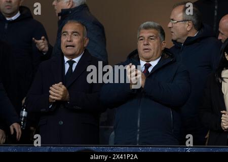 Barcellona, Spagna. 29 aprile 2024. BARCELLONA, SPAGNA - APRILE 29: Joan Laporta durante la partita Liga EA Sports tra FC Barcelona e Valencia CF all'Estadi Olimpic Lluis Companys il 29 aprile 2024 a Barcellona, Spagna crediti: DAX Images/Alamy Live News Foto Stock