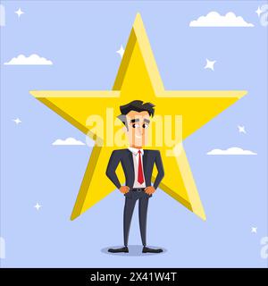 Premio dipendente bianco di carattere maschile star, concetto di successo o leadership, dipendente del mese, dipendente valutato Illustrazione Vettoriale