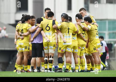 Tokyo, Giappone. 27 aprile 2024. Sungoliath Team Group Rugby : Japan Rugby League One 2023-24 match tra Toshiba Brave Lupus e Tokyo Suntory Sungoliath al Prince Chichibu Memorial Stadium di Tokyo, Giappone. Crediti: Itaru Chiba/AFLO/Alamy Live News Foto Stock