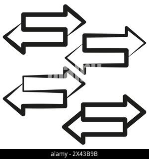 Serie di frecce direzionali. Indicatori di flusso e sequenza del processo. Simboli di navigazione e movimento. Illustrazione vettoriale. EPS 10. Illustrazione Vettoriale
