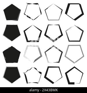 Raccolta di vari contorni esagonali. Set di forme esagonali geometriche. Elementi di progettazione vettoriali. Illustrazione Vettoriale