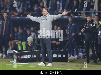 Firo: 26 aprile 2024, calcio, 1.League, Bundesliga, stagione 2023/2024, VfL Bochum 1848 - TSG Hoffenheim. 3:1 allenatore di giubilo finale: Heiko Butscher Foto Stock