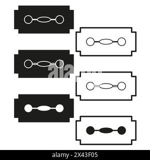 Set vettoriale lame rasoio. Design delle lame monocromatiche. Simboli del rasoio di sicurezza. Illustrazione Vettoriale