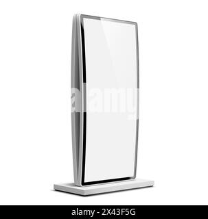 Mockup espositore per affissioni, mockup banner pos. Scheda verticale esterna vettoriale 3d isolata e realistica con schermo vuoto per mostrare promozioni, presentazioni di marketing e pubblicità Illustrazione Vettoriale