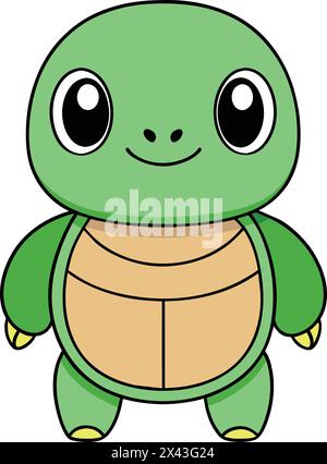 Carino Kawaii Turtle Vector dal design minimalista, adorabile illustrazione Illustrazione Vettoriale