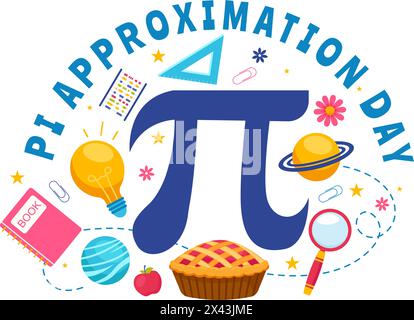 Illustrazione vettoriale giorno approssimazione Pi il 22 luglio con costanti matematiche, lettere greche o torta dolce cotta su sfondo piatto di cartone animato Illustrazione Vettoriale