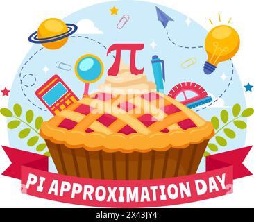 Illustrazione vettoriale giorno approssimazione Pi il 22 luglio con costanti matematiche, lettere greche o torta dolce cotta su sfondo piatto di cartone animato Illustrazione Vettoriale