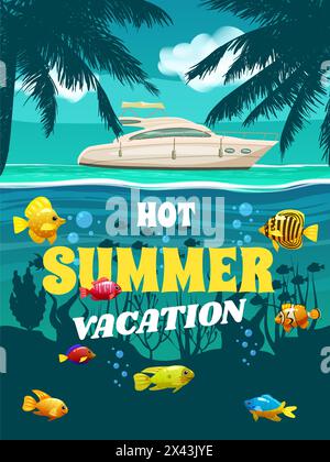 Vacanze estive in stile poster. Mare, sott'acqua Illustrazione Vettoriale