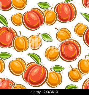 Motivo Vector Apricot and Peach senza cuciture, sfondo decorativo con frutti di cartone animato volanti per avvolgere la carta, placca quadrata con albicocche piatte Illustrazione Vettoriale