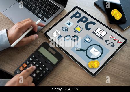 PPC - concetto pay per click business man working concept, social network, SEO Foto Stock
