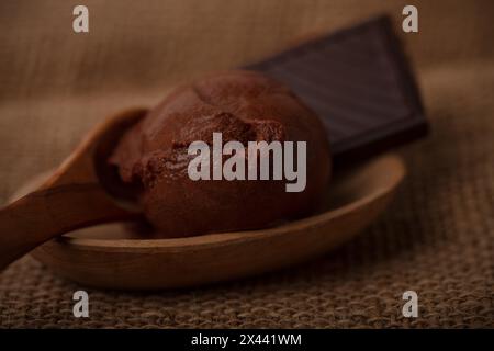 Gelato al cioccolato artigianale con cioccolato fondente in tazza Foto Stock