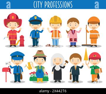 Set vettoriale di professioni cittadine in stile cartoni animati Illustrazione Vettoriale