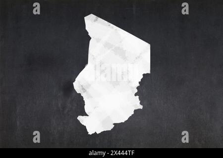 Lavagna con la mappa del Ciad disegnata al centro. Foto Stock