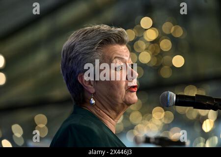 Gent, Belgio. 30 aprile 2024. Ylva Johansson, Commissario europeo per gli affari interni, nella foto di una conferenza ministeriale sull'attuazione e l'operatività del Patto europeo di asilo e migrazione, tenutasi a Gent martedì 30 aprile 2024. BELGA FOTO DIRK WAEM credito: Belga News Agency/Alamy Live News Foto Stock