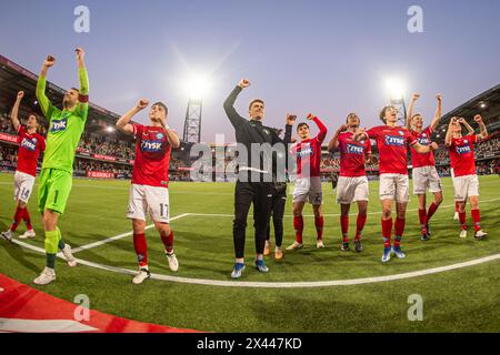 Silkeborg, Danimarca. 29 aprile 2024. I giocatori del Silkeborg IF celebrano la vittoria dopo il 3F Superliga match tra Silkeborg IF e FC Midtjylland al Jysk Park di Silkeborg. (Photo Credit: Gonzales Photo/Alamy Live News Foto Stock