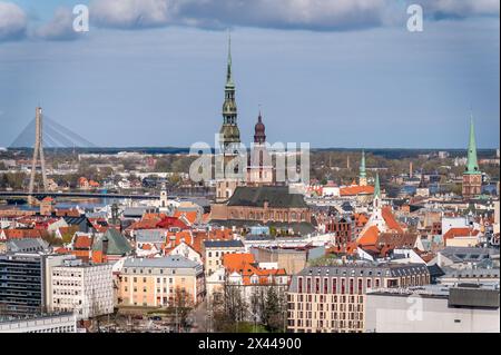 Vista dalla piattaforma di osservazione dell'Accademia lettone delle scienze, riga, Lettonia Foto Stock