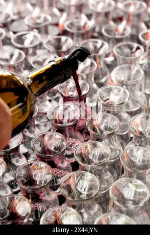 Stati Uniti, Stato di Washington, Red Mountain. Campionatori di Cabernet Sauvignon pronti per la valutazione degli assaggiatori. (Solo per uso editoriale) Foto Stock