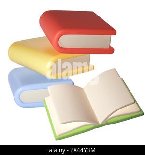 Icona di laurea 3D Flying Books. Rendering della letteratura aziendale o didattica. E-book, Encyclopedia, Textbook Illustration Foto Stock