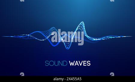 Onde sonore su sfondo blu. Curva segnale digitale a onde radio. Background della tecnologia digitale. Illustrazione Vettoriale