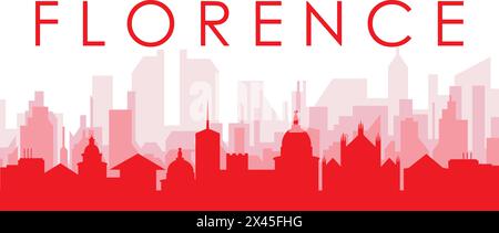 Poster rosso dello skyline della città DI FIRENZE, ITALIA Illustrazione Vettoriale