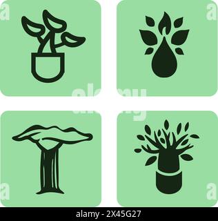 Set di icone astratte del logo Tree of Life. Simboli della natura delle piante botaniche. illustrazione vettoriale Illustrazione Vettoriale