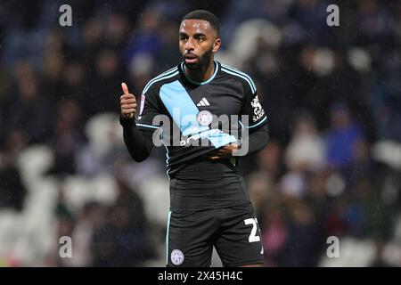 Preston lunedì 29 aprile 2024. Ricardo Pereira di Leicester City gesti durante il match di campionato Sky Bet tra Preston North End e Leicester City a Deepdale, Preston lunedì 29 aprile 2024. (Foto: James Holyoak | mi News) crediti: MI News & Sport /Alamy Live News Foto Stock