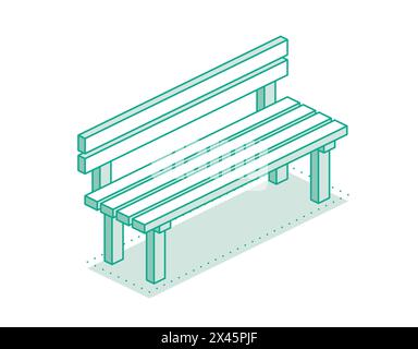 Isometrico delinea la moderna panca stradale. Illustrazione vettoriale. Oggetto minimalista isolato su sfondo bianco pulito. Illustrazione Vettoriale