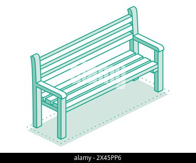 Isometrico delinea la moderna panca stradale. Illustrazione vettoriale. Oggetto minimalista isolato su sfondo bianco pulito. Illustrazione Vettoriale