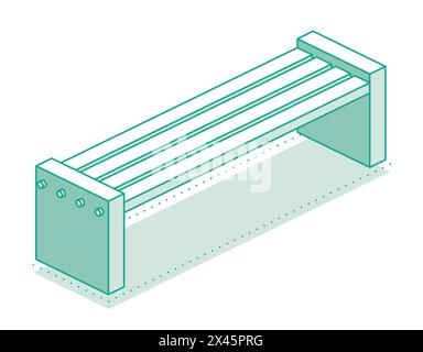 Isometrico delinea la moderna panca stradale. Illustrazione vettoriale. Oggetto minimalista isolato su sfondo bianco pulito. Illustrazione Vettoriale