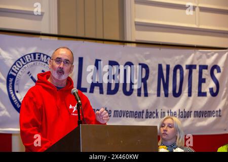 Chicago, Illinois - Shawn Fain, presidente della United Auto Workers union, parla alla conclusione della conferenza Labor Notes del 2024. Quell'evento br Foto Stock