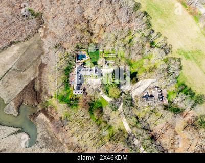 vista aerea di una grande tenuta al 145 di scotts road, southampton, new york Foto Stock