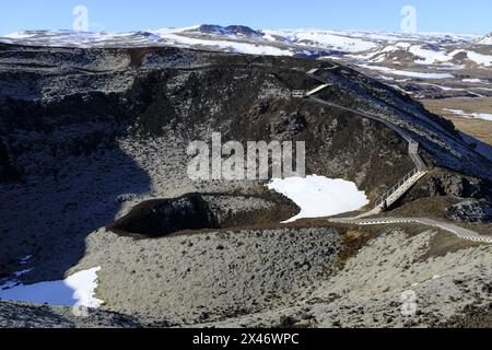 Cratere del vulcano Grábrókargígar, Islanda Foto Stock