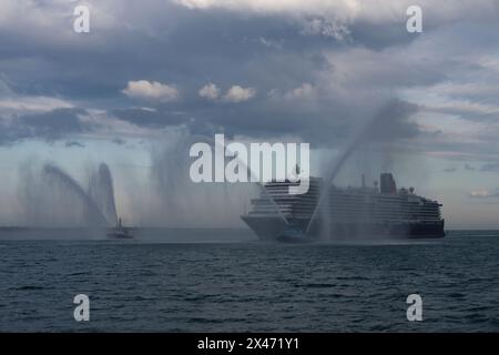 Regina Anna, Cunard, arrivo a Southampton martedì 30 aprile 2024 Foto Stock