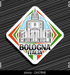 Logo vettoriale per Bologna, cartellone stradale bianco rombo con illustrazione della famosa madonna di san luca a bologna sullo sfondo del cielo, rif. Urbano decorativo Illustrazione Vettoriale