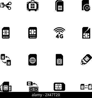 Icona schede SIM - Espandi in qualsiasi dimensione - passa a qualsiasi colore. Perfect Flat Vector contiene icone come telefono cellulare, telefono, tecnologia, WAVE, telecomunicazioni Illustrazione Vettoriale